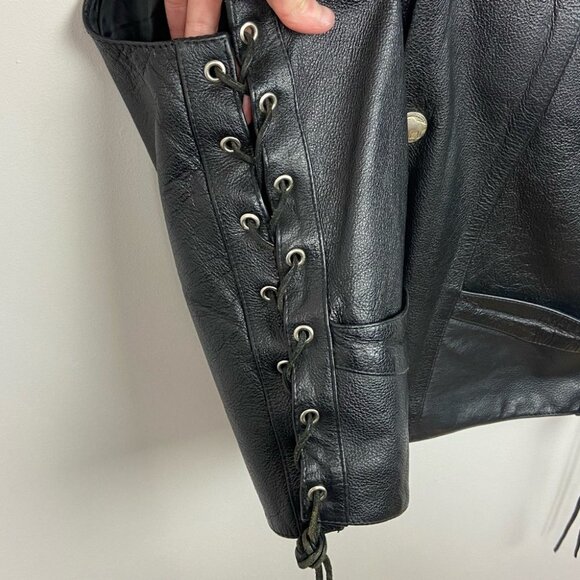 Genuine Leather Motorcycle Vest Black Cruisers Size Medium Canadian Moto Jacket - Picture 5 of 15